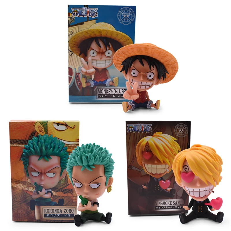

One Piece GK Luffy Sanji Roronoa Zoro Childhood PVC Q Sitting Ver. Action Figure Collectible Model Christmas Gift Toy 10CM