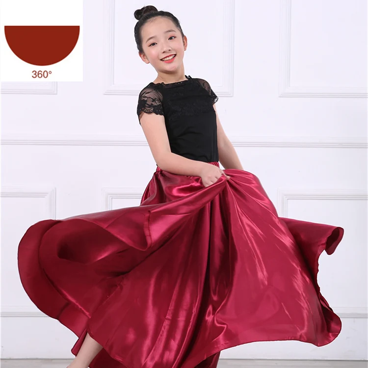 Юбки для фламенко для девочек; испанское платье для танцев, хора, выступлений, соревнований; Цыганская юбка для женщин и детей; большие танцевальные костюмы - Цвет: Wine 360