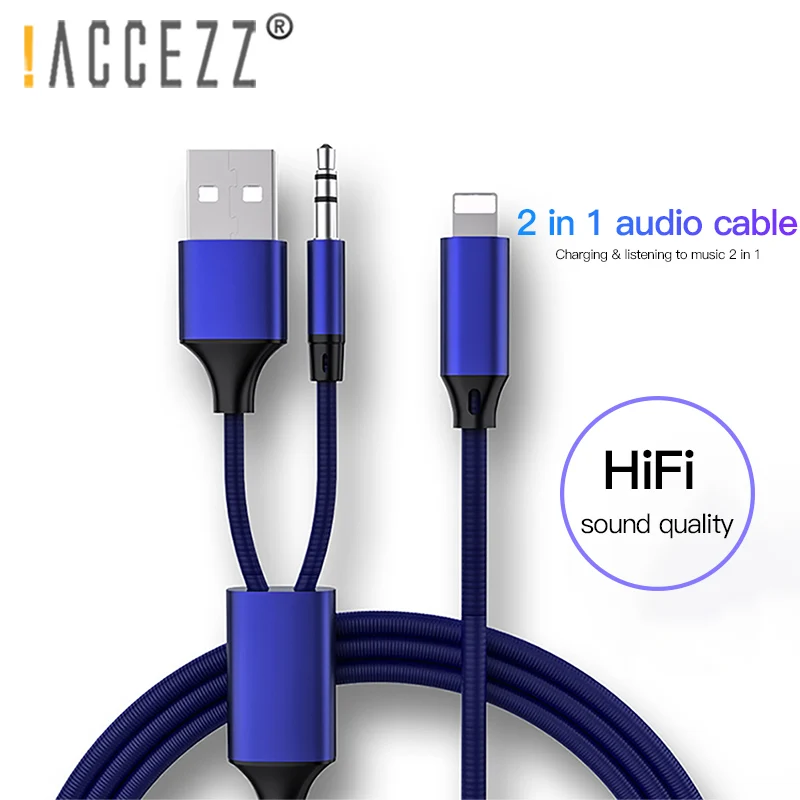 

!ACCEZZ 2 in 1 Audio Cable For iphone 7 8 Plus X XS MAX 3.5mm Jack Headset Connector Car Charging Listening Speaker USB Adapter