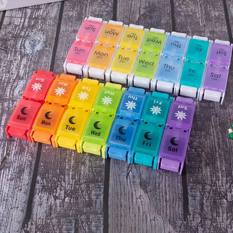 

7 Day Tablet Pill Box Holder 14 Grids Weekly Medicine Storage Organizer Case X5