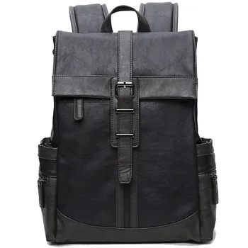 

Men's PU Leather Backpack Large Capacity Youth Travel Rucksack School Book Bag Male' 15 inch Laptop Business bagpack mochila