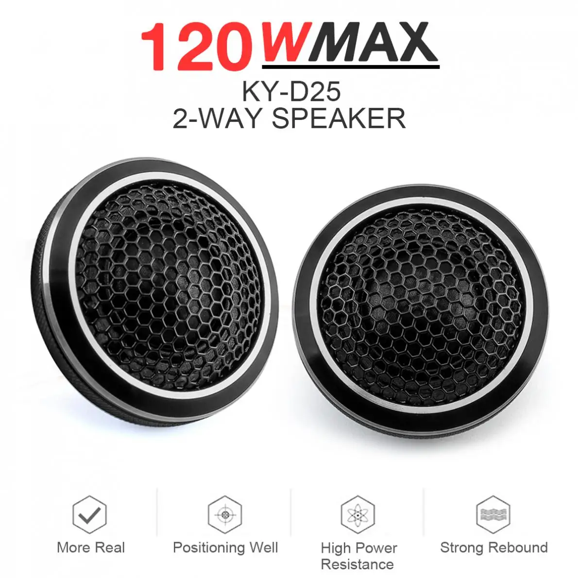 2pcs 120w 12v Mini Black Universal High Efficiency Dome Car Tweeter