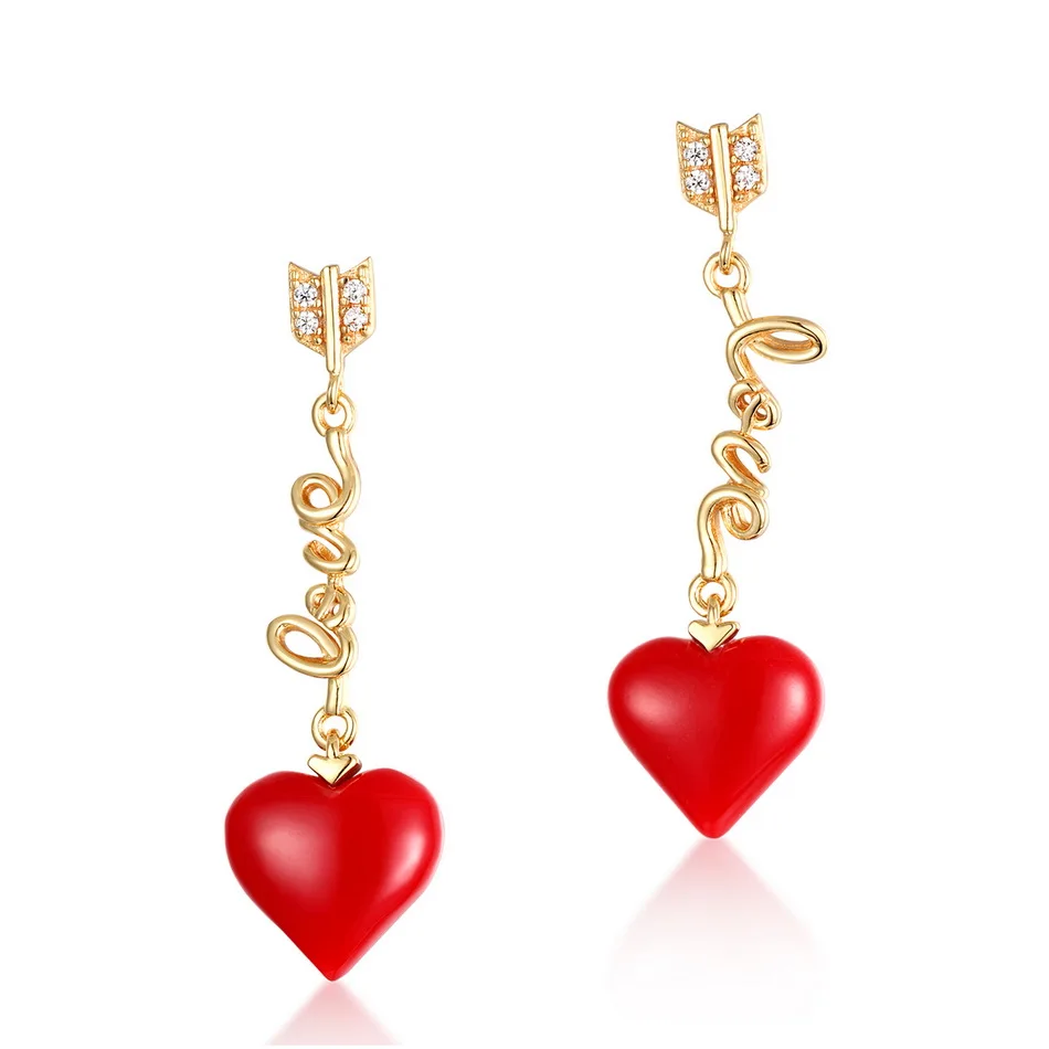 ALLNOEL Real 925 Sterling Silver 9K Gold synthetic coral Heart Pendant Earrings  Jewelry Gift For Women Fine Jewelry 2019 NEW (4)