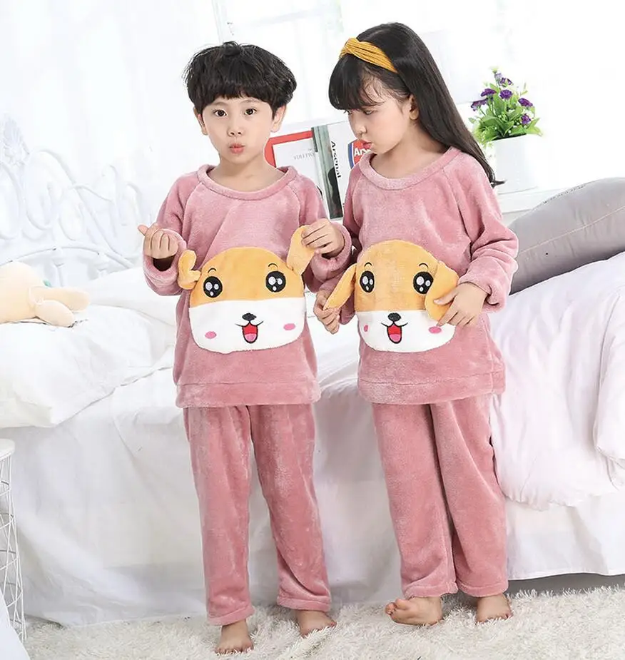 Осенне-зимняя детская Фланелевая пижама домашний костюм для мальчиков и девочек серый комплект из двух предметов из кораллового флиса для мальчиков и девочек - Цвет: model 7