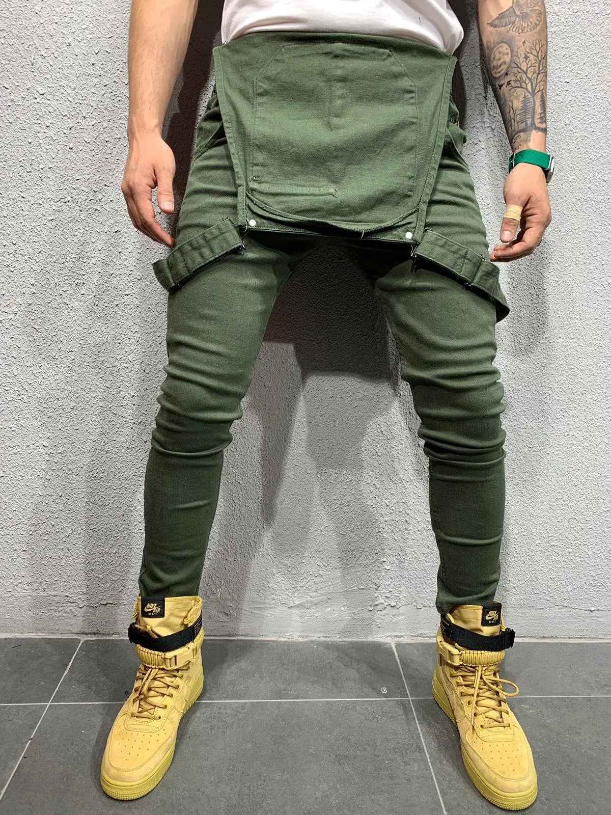 Mens Pocket Jeans Overall Jumpsuit Streetwear Overall Suspender Pants Oversize Ripped Jeans Jumpsuits Summer Street