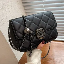 

Lozenge Black Shoulder Bags for Women Quilted Leather Crossbody Bag Chain Plaid Messenger Bag Ladys Diamond Lattice Handbags Sac