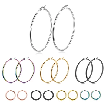 

FENGLI Big Circle Women Hoop Earrings Colorful Black Exaggerated Hoop Ear Loop Smooth Ring Earring Small Stainless Steel Gifts