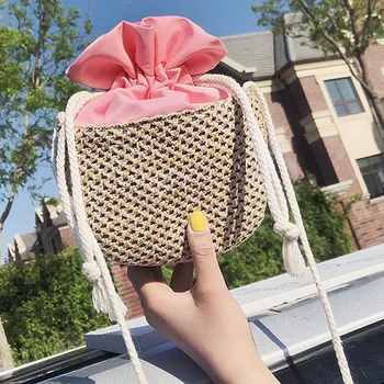 価格 夏の女性のショルダーバッグファッションわらコントラスト色巾着buckeバッグデザイナー新嚢メインファム женская сумка # Sr # S11