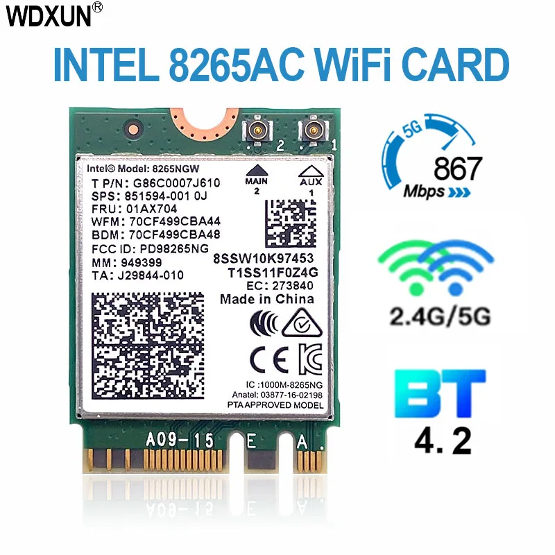 Dual Band 867Mbps Wireless Wifi Card For Intel 8265NGW 802.11ac Bluetooth 4.2 8265ac 7265AC NGFF Wifi Wlan Network Card 2.4G/5G mobile lan adapter