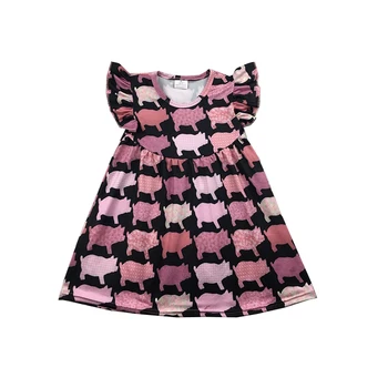 

Farm girls summer dress pig pattern boutique pearl dresses cute girls' milk silk clothes