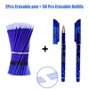 Stylo Gel effaçable d'encre bleue, noire ou rouge, 2 + 50 pièces/ensemble, 0.5mm, stylos Gel effaçables pour enfants, cadeaux pour filles, papeterie scolaire et de bureau ► Photo 3/6