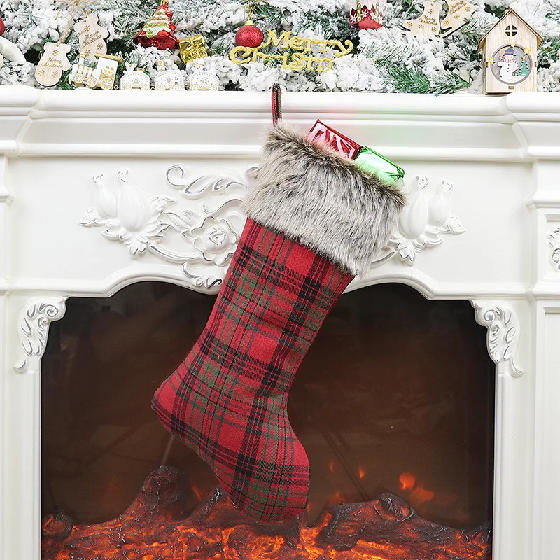 Large Christmas Stockings Gifts Cloth Santa Socks Xmas Lovely Gift Bag For Children Fireplace Tree Christmas Decoration