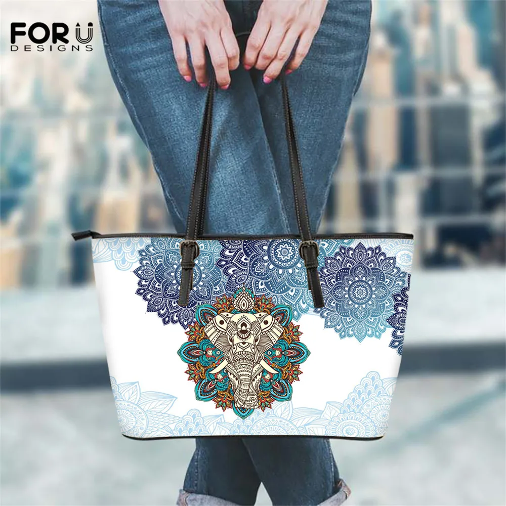 

FOURDESIGNS Fashion Bohemian Elephant Pattern Women Pretty Handbag Large Capacity Ladies Shoulder Bag High Quality Tote Bag New