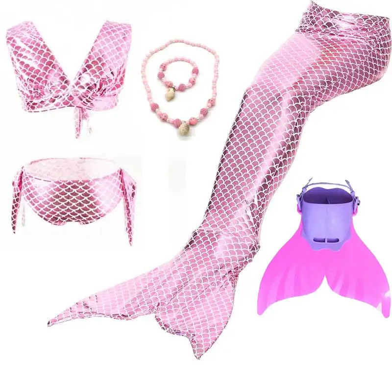 6pcs Set 4 Костюм морской горничной для девочек; костюм принцессы Ариэль; купальник с хвостом Русалочки и бикини; купальный костюм русалки для детей - Цвет: 6pcs Set 4
