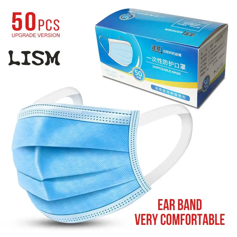 

50 pcs/Bag 3 Layer Non-woven Dust Mask Thickened Disposable Mouth Mask Features as KF94 FFP2