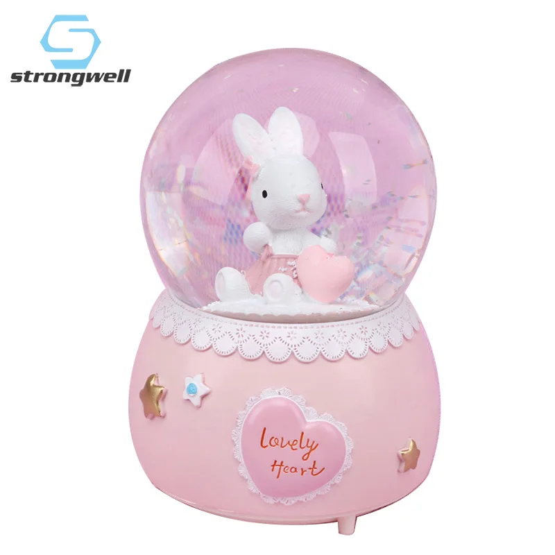 Strongwell сладкий кролик снежный шар хрустальный шар вращающаяся Рождественская музыкальная шкатулка Рождественское украшение для украшения дома аксессуары
