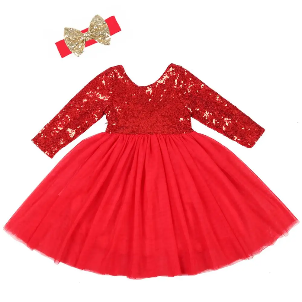 Girls Sequin Tutu Party Birthday Dress Flower Girl Wedding Dress New Fashion Winter Autumn Dress Baby Long Sleeve Dress