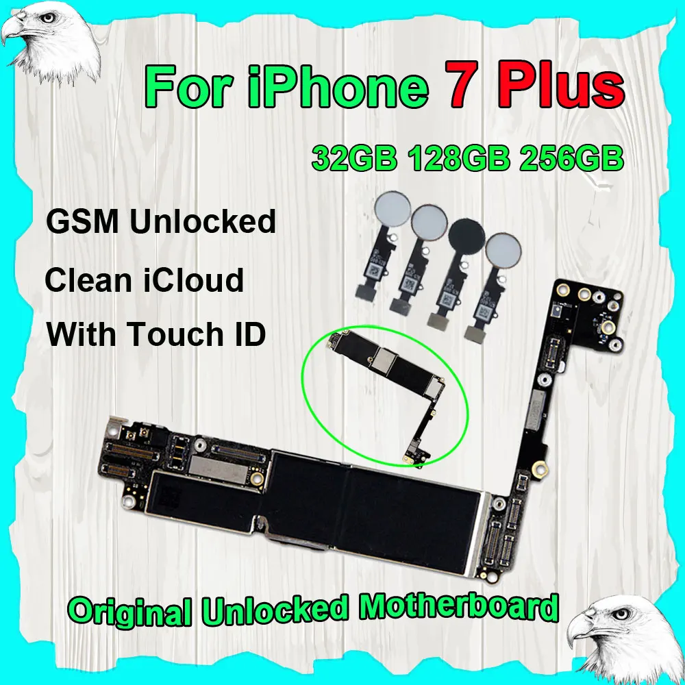 

For iPhone 7 Plus 5.5'' Original Motherboard 32GB 128GB 256GB Touch ID Fingerprint Mainboard Logic Board iCloud Unlocked No Lock