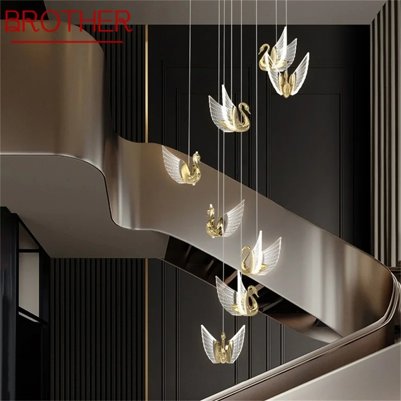 

BROTHER Nordic Creative Swan Pendant Light Stairs Chandelier Hanging Contemporary Fixtures for Home Dining Room