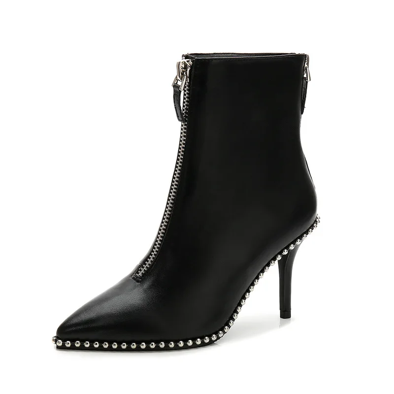 

High-heel Ankle Boots For Women Zipper Pointed-Toe Metal Botas Ladies Martin Boots Female Winter Shoes Women High Heel boots