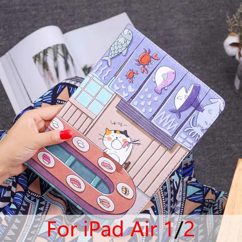 Мультяшный чехол для iPad Mini 2 3 4 5 Air 1/2 Pro 9,7 Pro 10,5 из искусственной кожи, чехол-подставка для нового iPad 10,2 Air 3 10,5, чехол для планшета - Цвет: Greedy cat