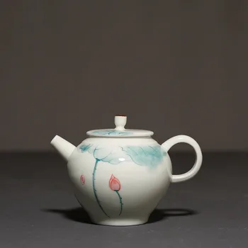 

Modern personality simple 150ML porcelain hand-painted lotus teapot Chinese Kungfu teapot pigment ceramic beverage pot LB80704