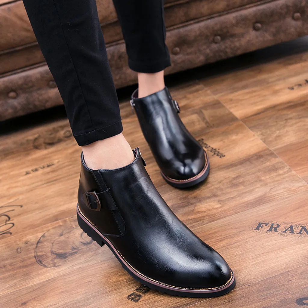 Retro Ankle Leather Men Boots Pointed High-Top Leather Increase British Style Booties Brown Outdoor Desert Boots zapatos de homb