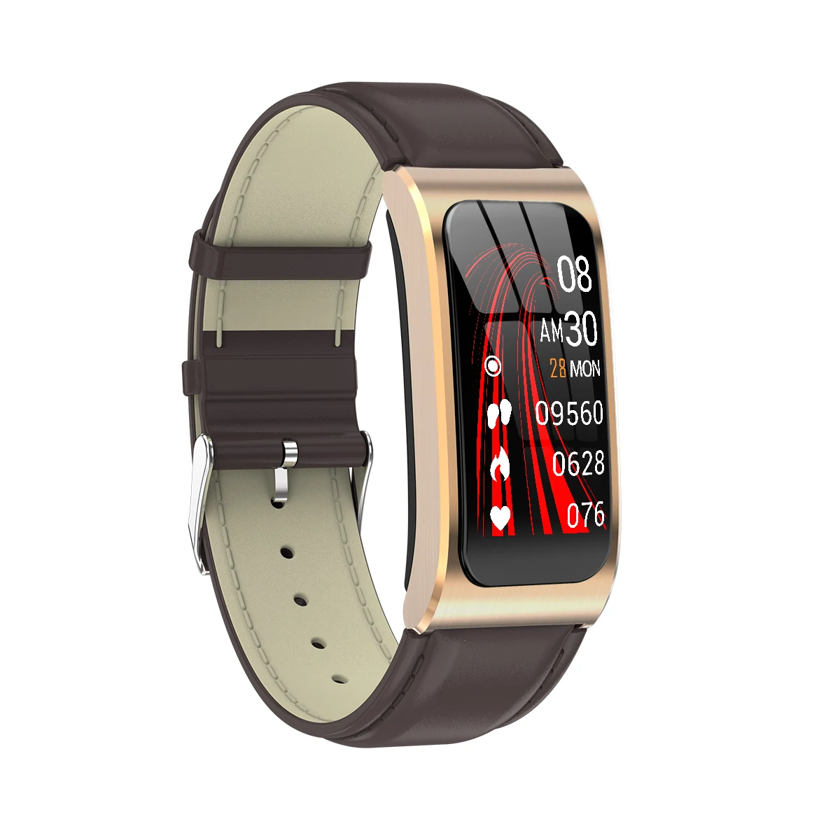 Smart Bracelet AK12 Men Women Heart Rate Band Sleep Monitor Blood Pressure Fitness Tracker Waterproof Color Screen Sports Watch - Цвет: Leather strap gold