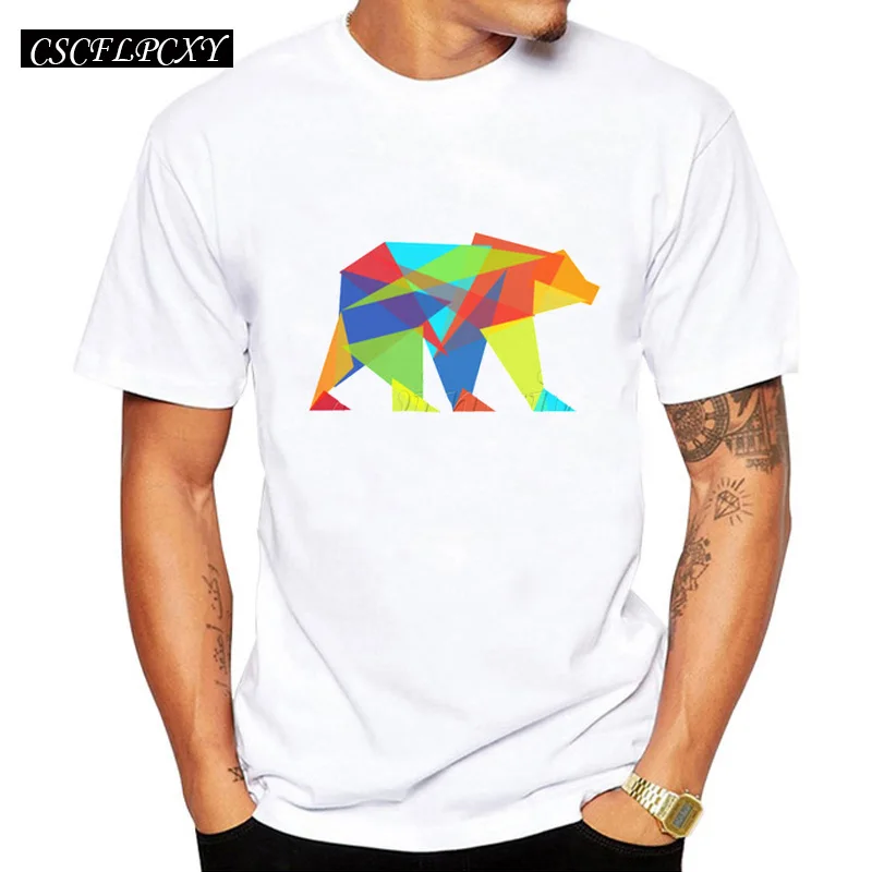 

Newest 2019 men's fashion short sleeve geometric bear printed t-shirt funny tee shirts Hipster O-neck popular tops