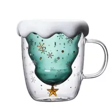 300 мл Рождественская звезда двухслойная стеклянная чашка с силиконовым покрытием прозрачная Рождественская елка Звездная чашка желаний Рождественский подарок Прямая поставка