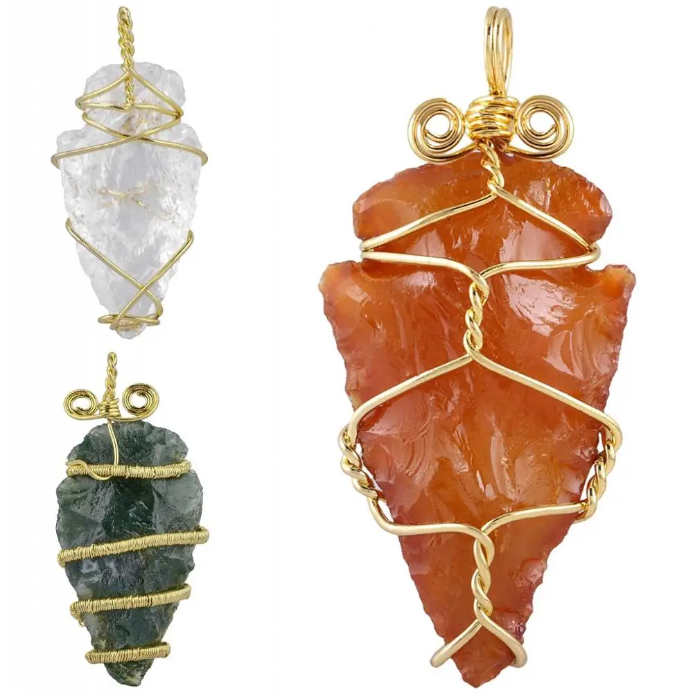 

SUNYIK Handmade Wire Wrap Natural Rough Stone Arrowhead Pendant for Necklace Healing Crystal Point Charms Jewelry for Women Men