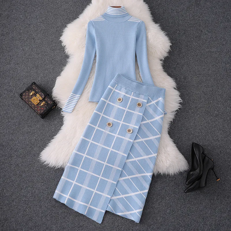 Best Price Brand Designer Women Sweater Skirt 2 Piece Set 2020 Autumn Winter High Neck Knitted Top+ Plaid Lady Skirt Suit Set Best Price Brand Designer Women Sweater Skirt 2 Piece Set 2020 Autumn Winter High Neck Knitted Top+ Plaid Lady Skirt Suit Set