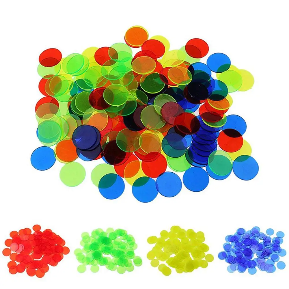 Una Variedad de Colores 100 Piezas de Marcador de Plástico Chips，Bingo Chips Marcadores Colores Círculos Chips Contadores Fichas de Bingo Contador de Transparent para Matemáticas o Juegos
