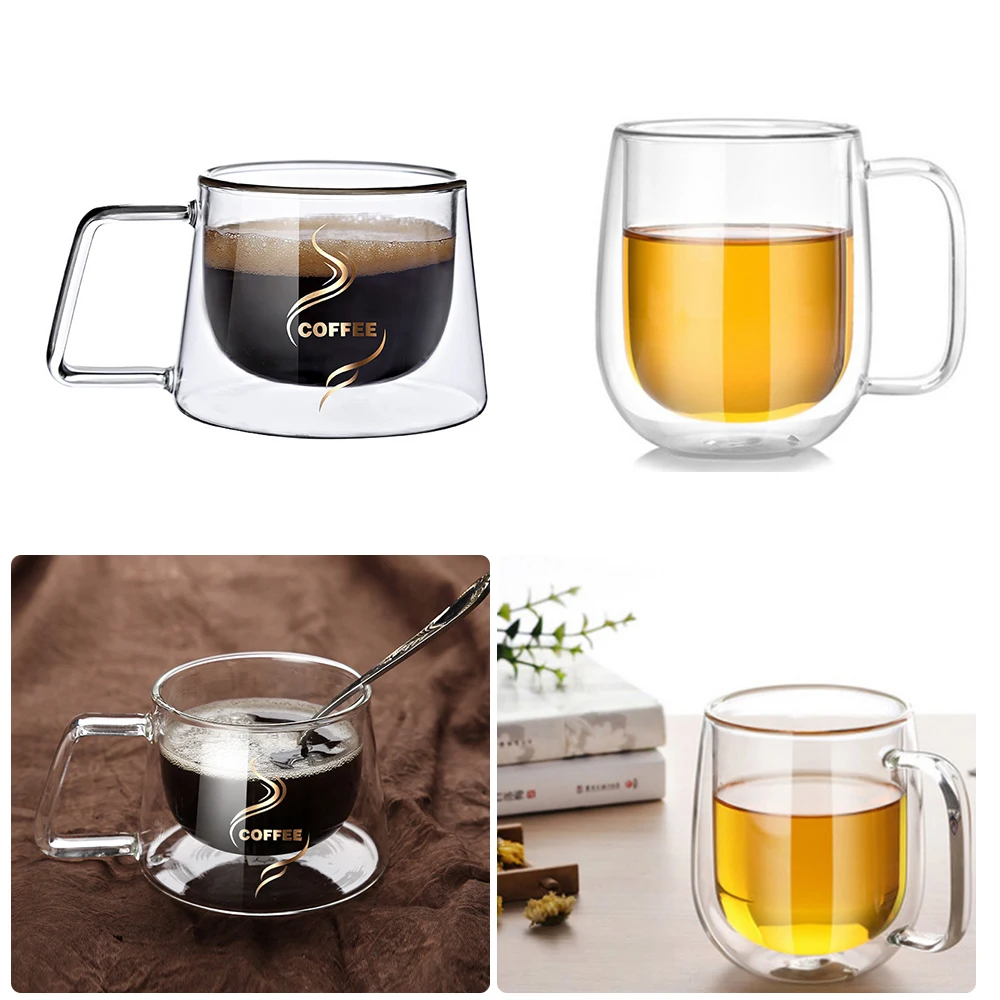 Double Walled Heat Resistant Insulated Glass Mug Drinking Glasses