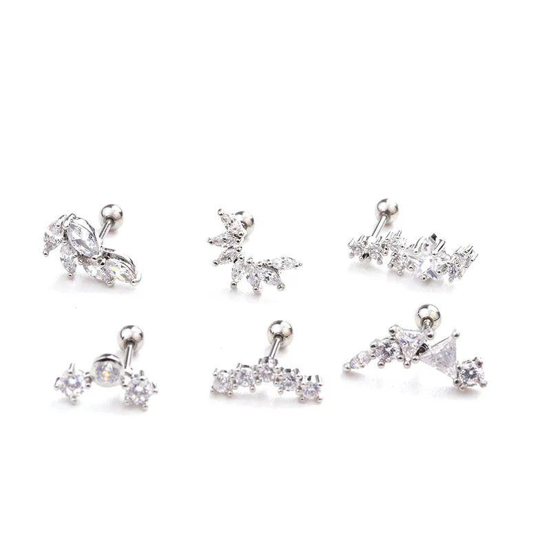 1PC Fashion Cz Ear Studs Cartilage Earring for Women Stainless Steel Zircon Leaf Small Stud Earring Ear Piercing Jewelry Gifts