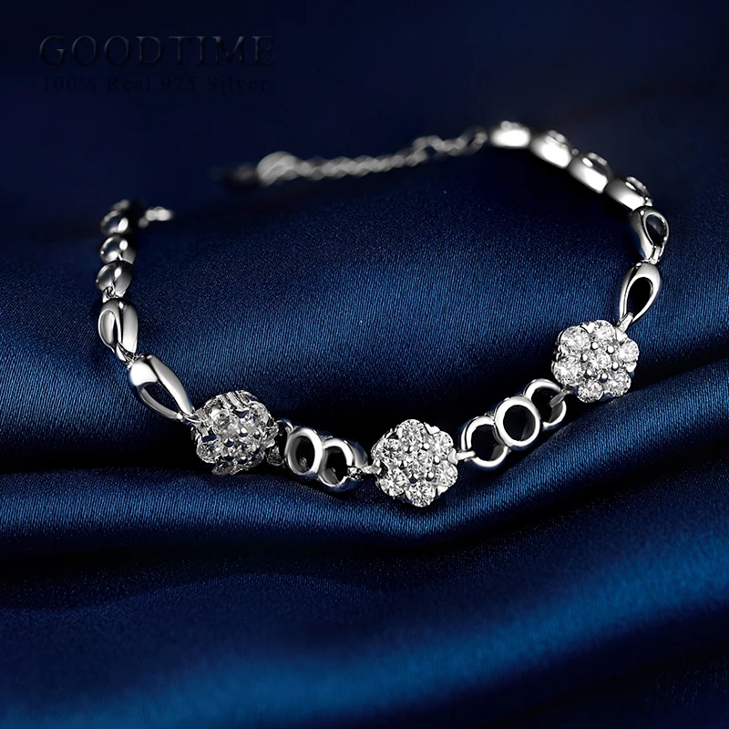 

Fashion Bracelet For Women Pure 925 Sterling Silver Flower Zircon Charm Bracelet Wristband For Party Lady Jewelry Accessories