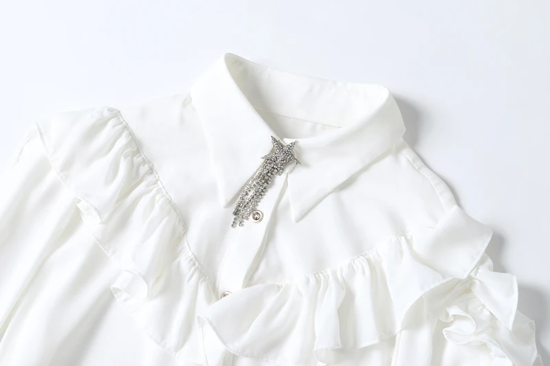 Svoryxiu Women's Runway Skirt Suit Women's Lantern Sleeve Ruffles White Blouse+ Print Jacquard Skirt Elegant Two Piece Set