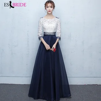 

ES2742 Blue Pearls Evening Dresses A-Line O-Neck Elegant Formal Party Dresses Dluga Sukienka formal dress