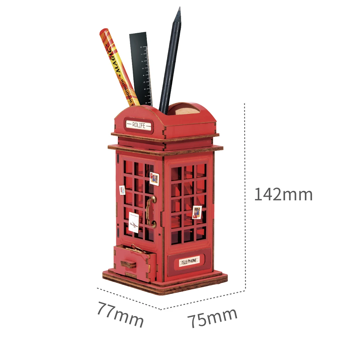 ROBOTIME 3D DIY Phone Booth Shape Brush Pen Holder Puzzle Game Steam Toy Gift For Children Adult TG13