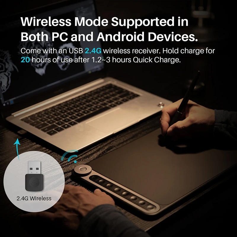 Huion Inspiroy Dial Q620M Graphic Tablet Wireless Drawing digital Pen Tablet with Dial for PC and Android - Image 6