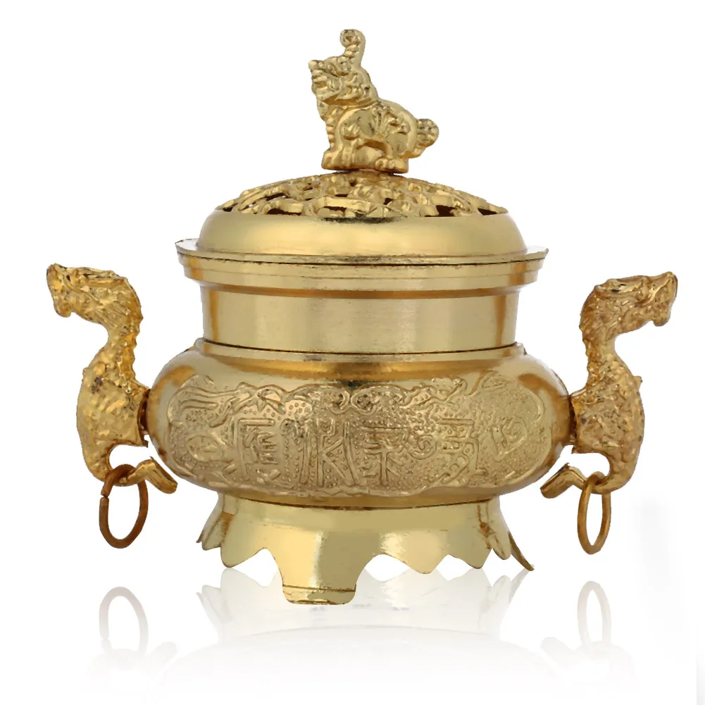 Кадильница для ароматерапии, выдолбленная крышка, китайский дракон, Классическая курильница, курильница, отель, Йога, помощь для сна - Цвет: golden