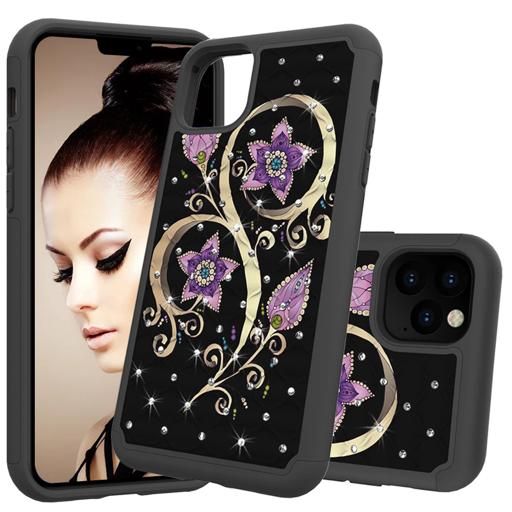 

Lovely Painted Case For iphone 2019 5.8 case With diamond TPU PC 2 in 1 Skin armor Phone Case For iphone 11 X pro 6.5 XSXR cover