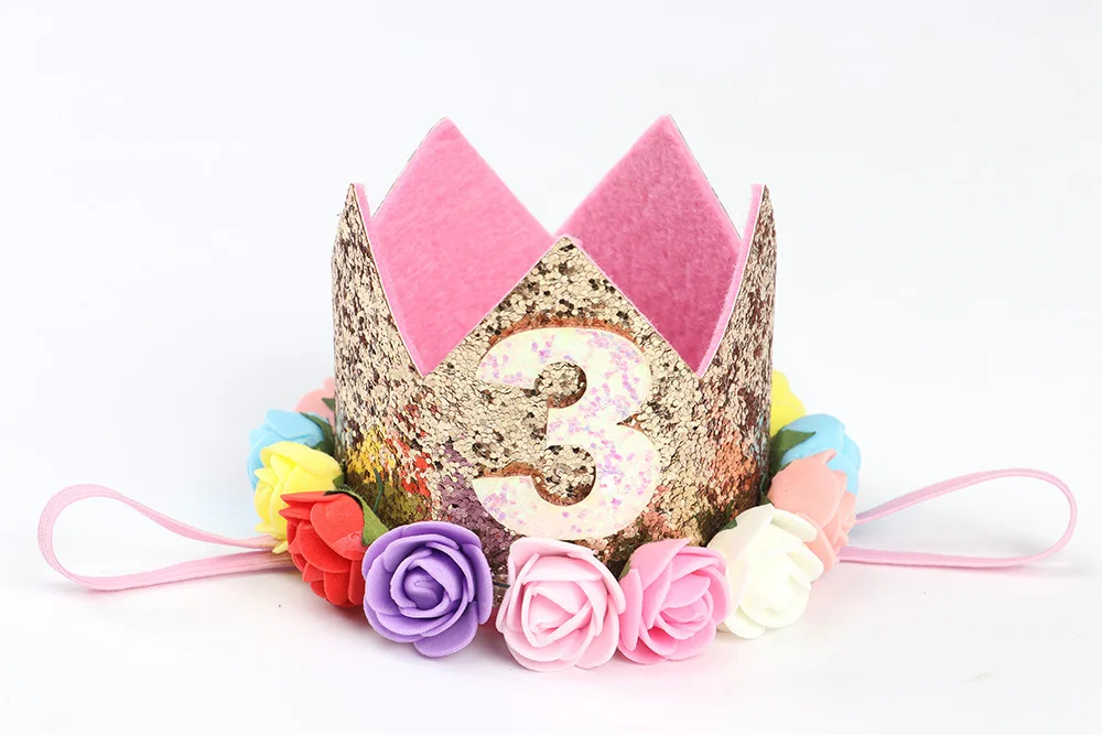 1 шт. 1 2 3 шапки ко дню рождения цветок корона 1 день рождения шапка новорожденного ребенка ободок для дня рождения 1 год День рождения украшения