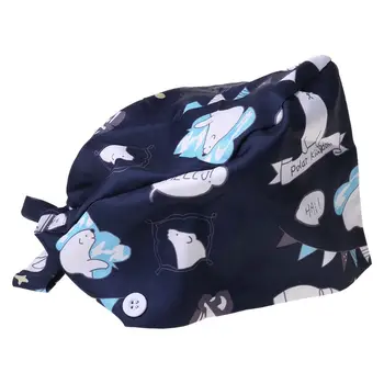 

Unisex Cartoon Scrub Cap with Button Elephant Planet Print Bouffant Hat