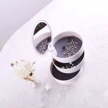 

Creative 4 Layers Rotatable Jewelry Box Container Case with Mirror Earrings Ring