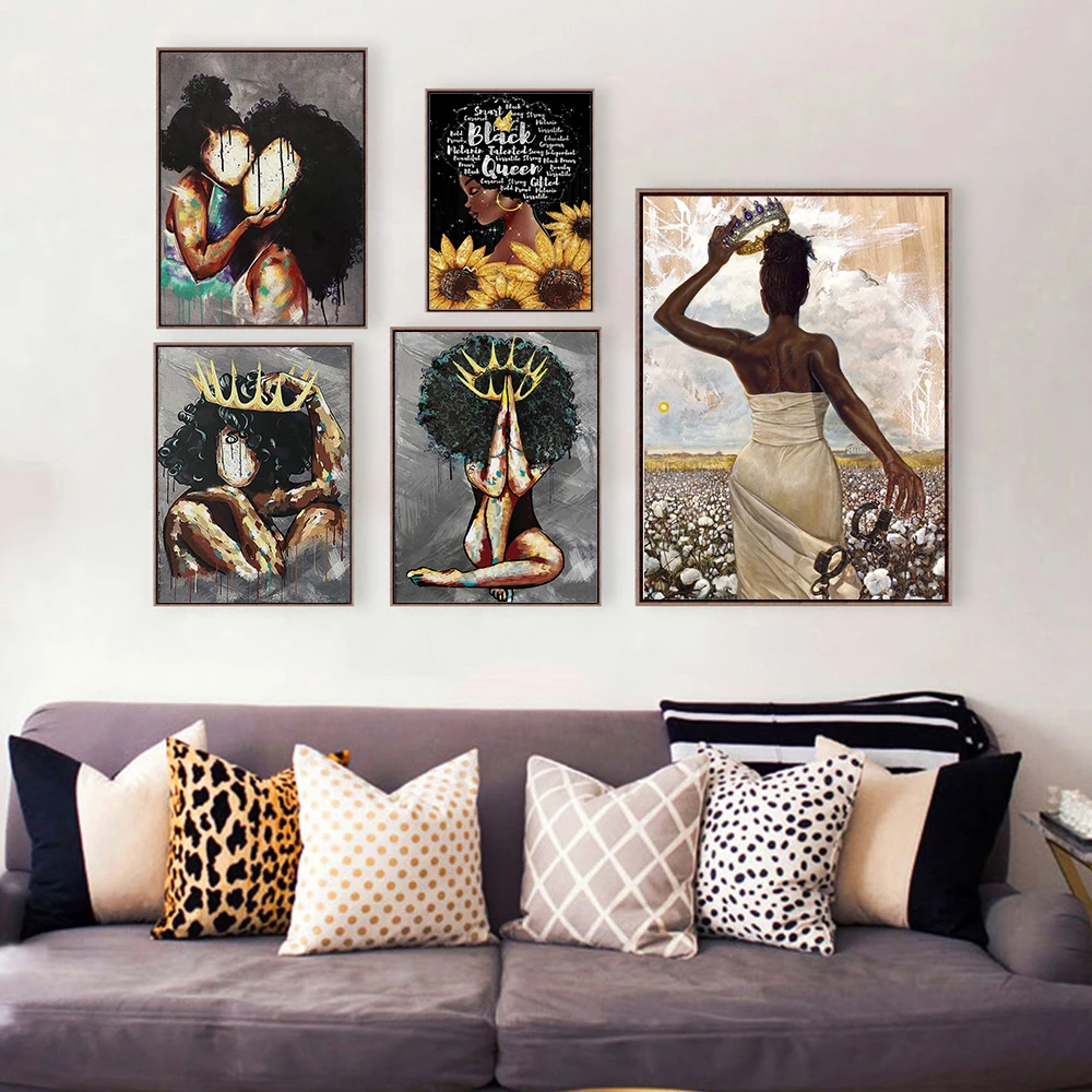 Африка сексуальные Queen черные женские портретный плакат и печати стены искусства