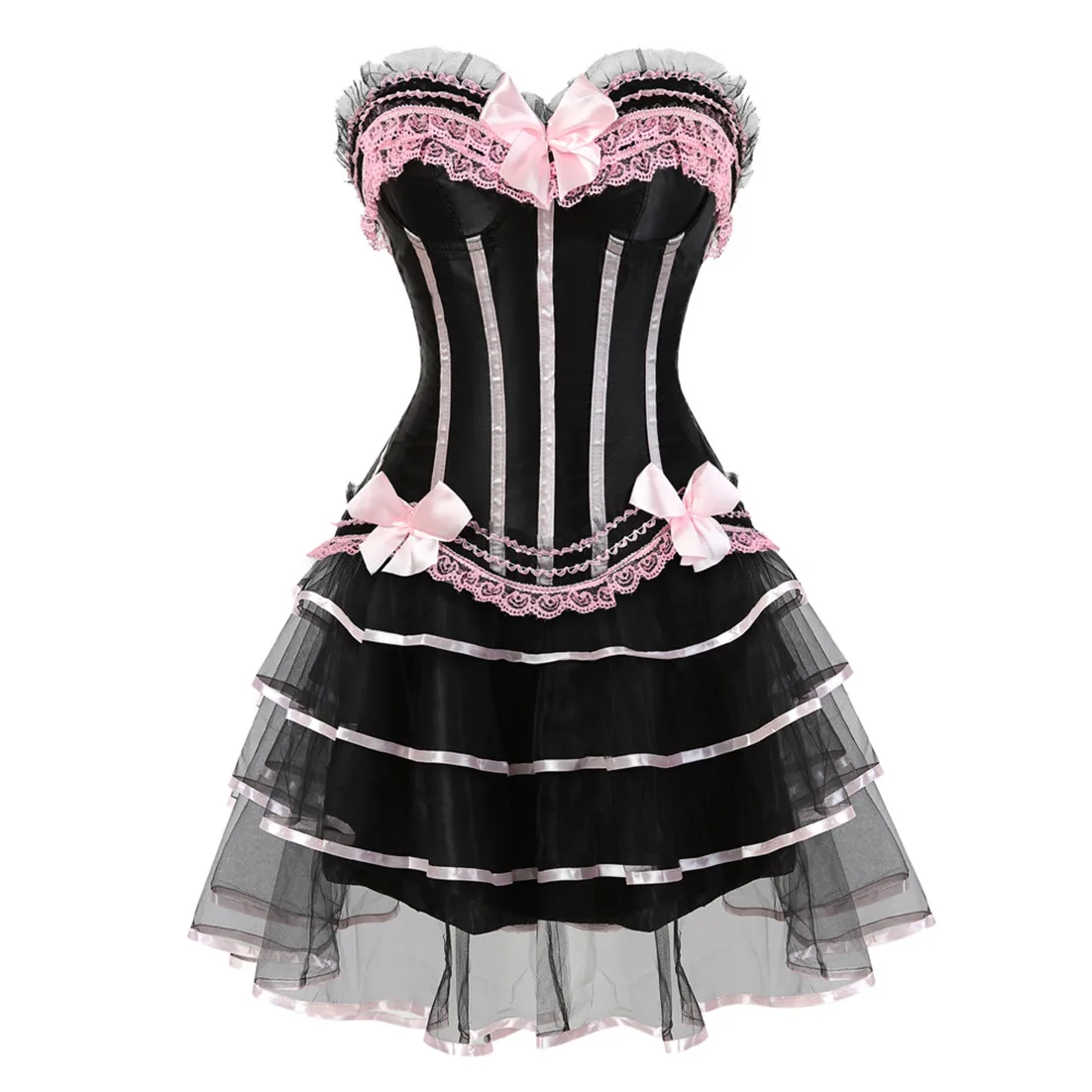 Women's  Overbust Corset Halloween Dress Showgirl Costume Mini Tutu Skirt Petticoat Carnival Dress Waist Cincher Plus Size