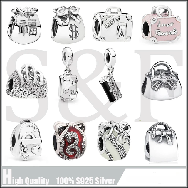 Northern kærlighed stærk 100% Real 925 Sterling Silver Mary Poppins Bag Suitcase Charm Fit original  pandora Charms Bracelet