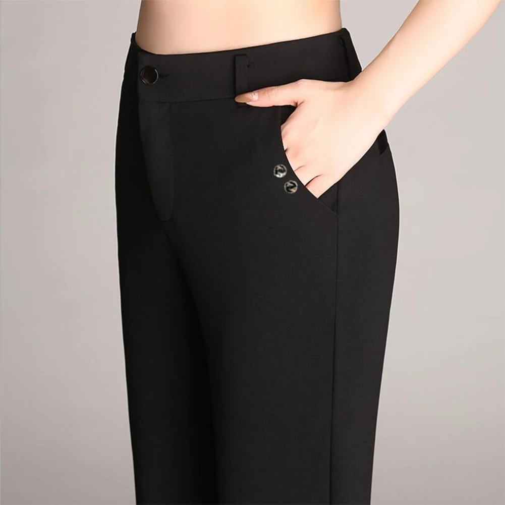 

Flares Elastic Home Shopping Zipper Outwear Working Soft Solid Slim Fit Cotton Blend Women Pants High Waist Office