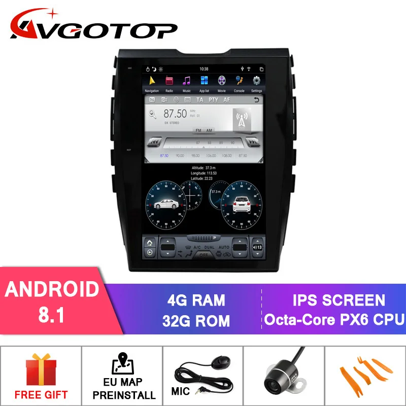 AVGOTOP Android 8,1 Tesla Автомобильный Gps навигатор DVD автомобильный радиоприемник для FORD EDGE- ручная воздушная версия 6 ядер+ 4G+ 32G ips экран